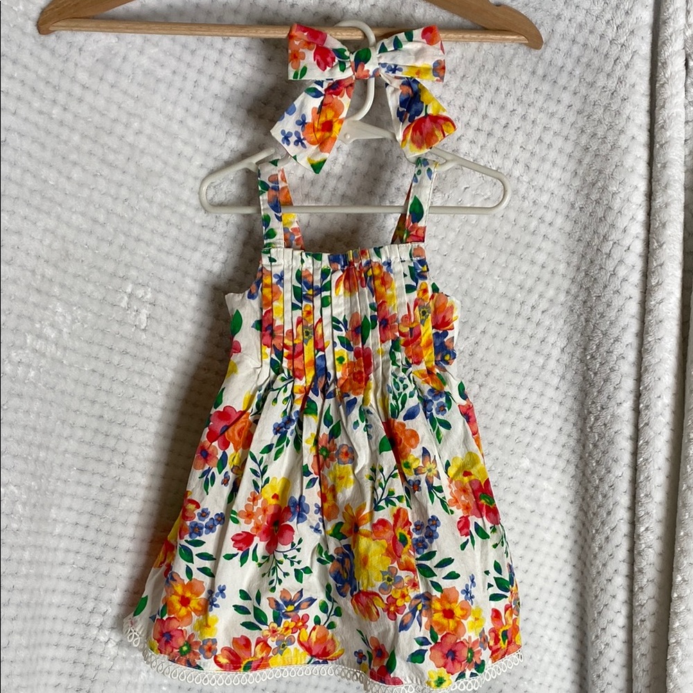 Shabby Chic Floral Kids Dress with Hair Bow